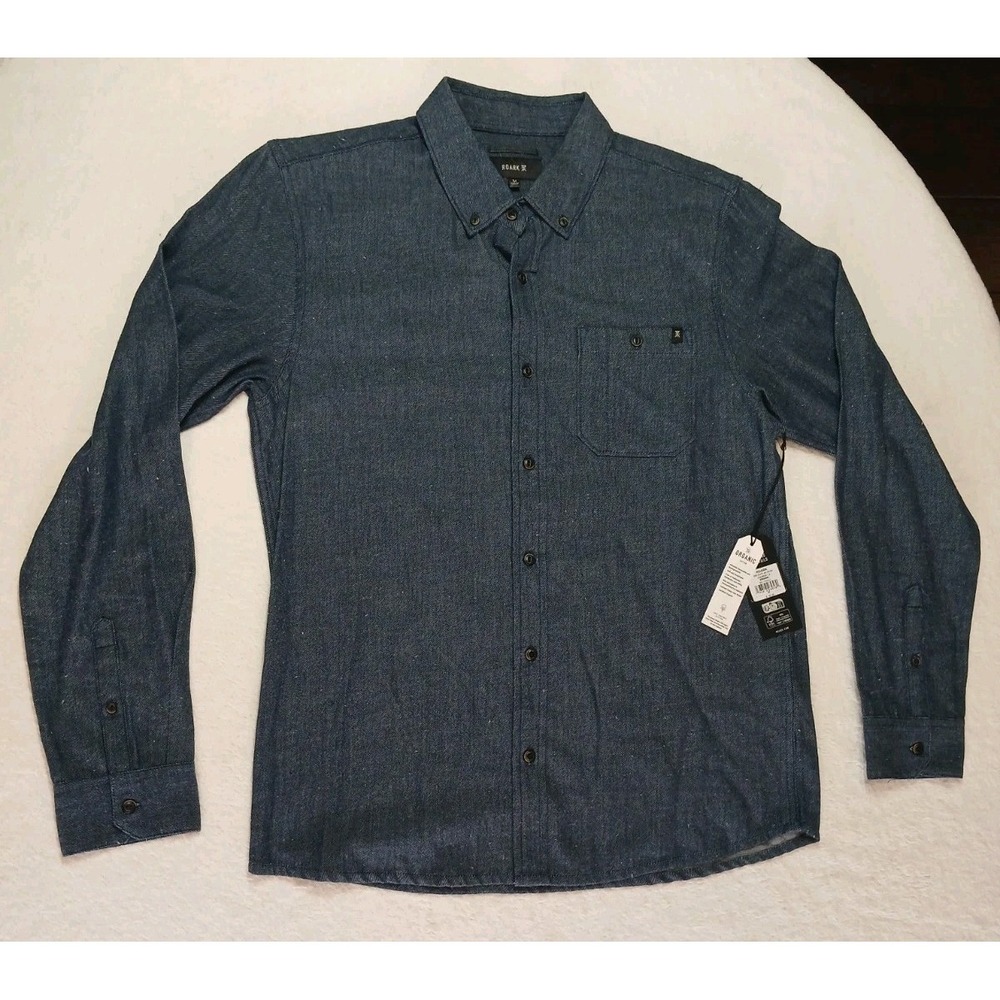 NWT Mens Roark Scholar Denim Button Up Shirt $89 Medium Black Long Sleeve NEW